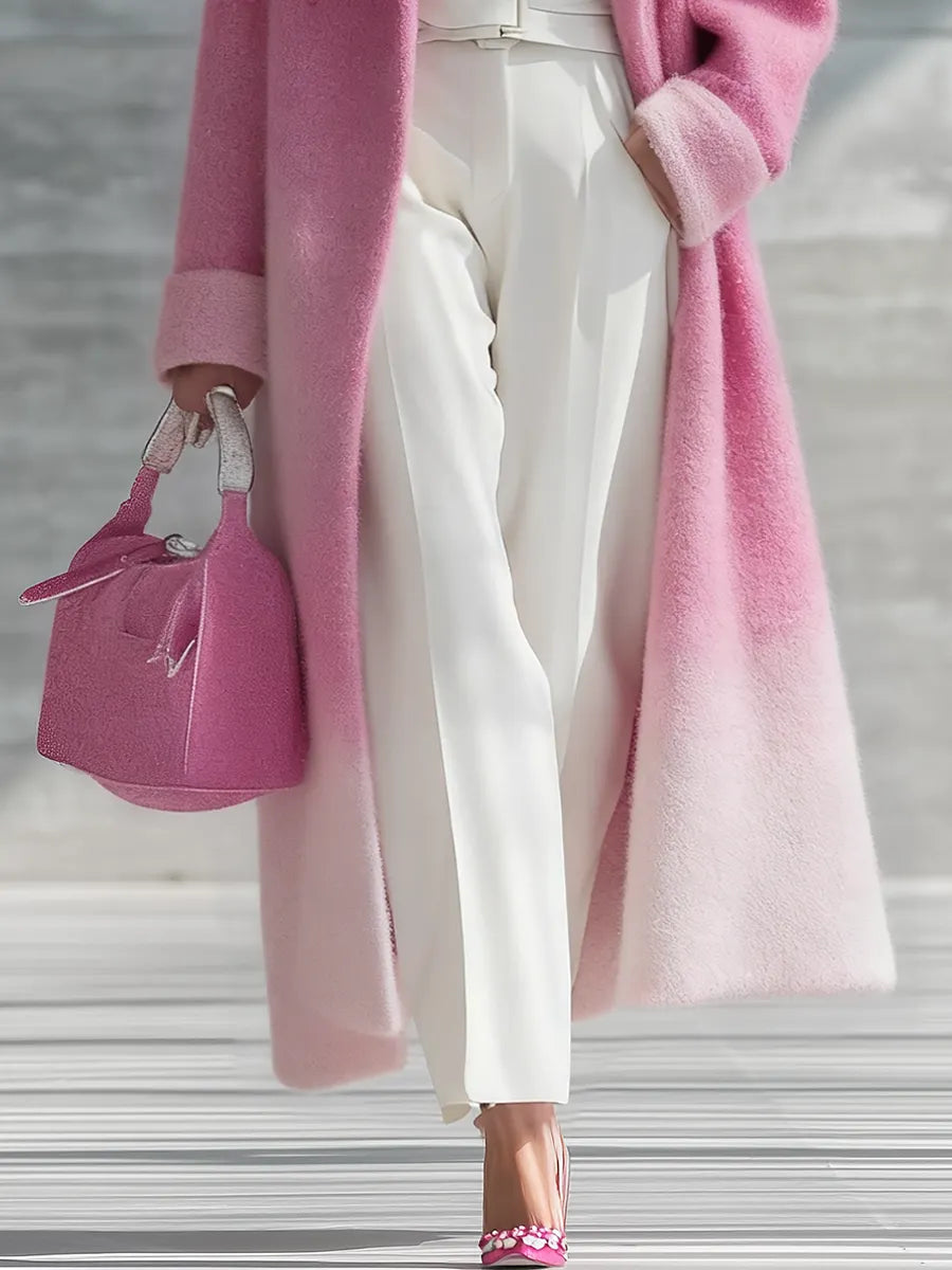 Urban Elegance Pink Gradient Long Coat
