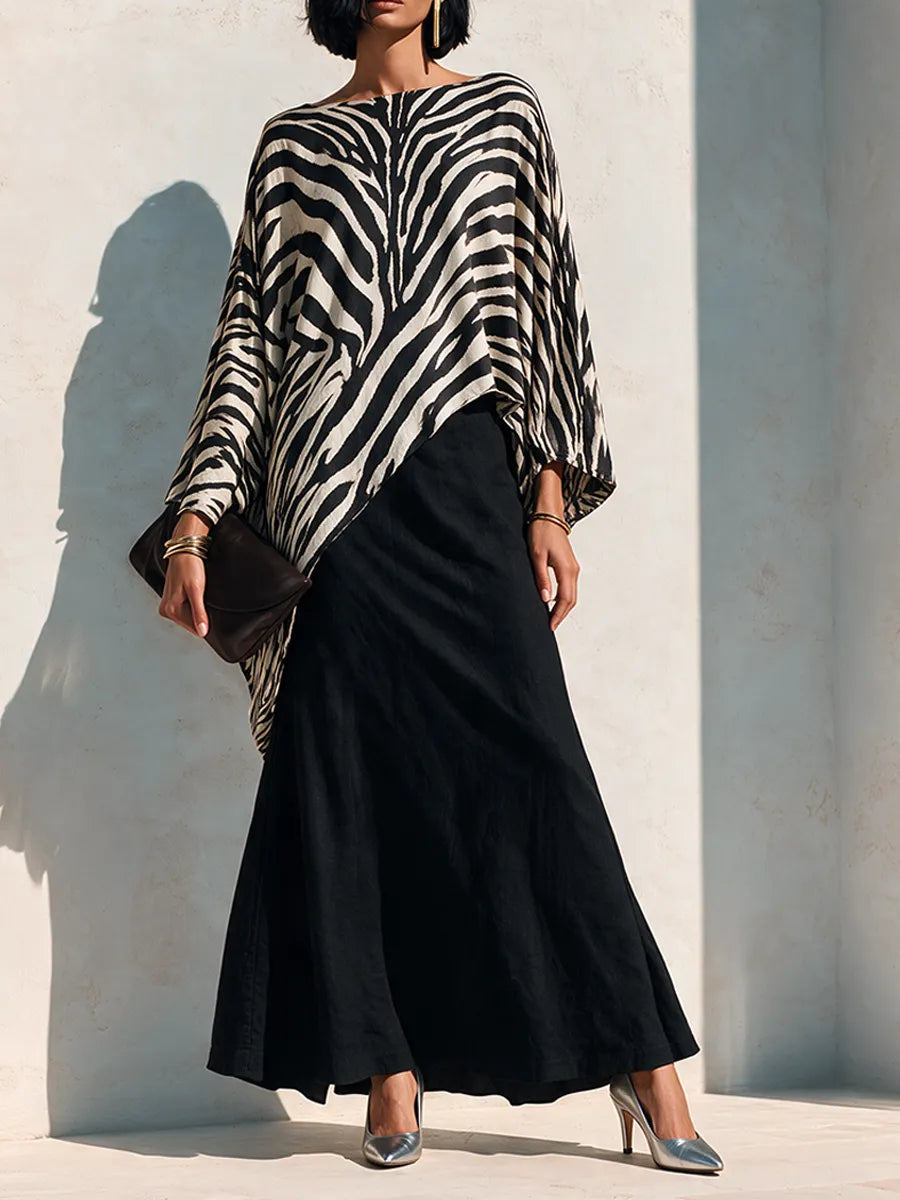 Women's Zebra-Print Asymmetric Hem Top & Cotton-Blend Skirt Set MDZ3135H8ZRK