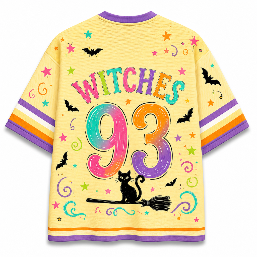 Chaotic Club Halloween Hocus Pocus Black Cat Broom Mesh Jersey