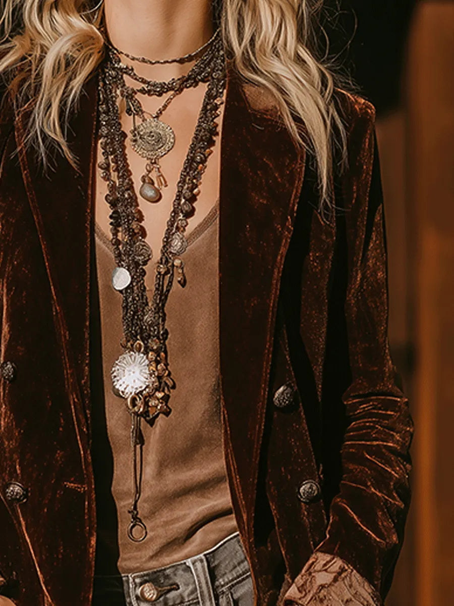 Bohemian Velvet Double-Breasted Blazer