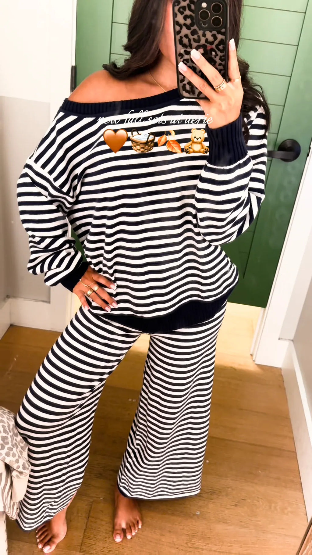 Striped Off‐Shoulder Knit Loungewear Set