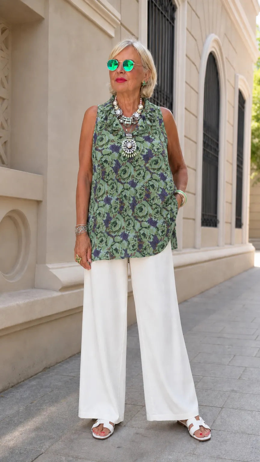 Women's Sleeveless Mock Neck Floral Tunic Blouse