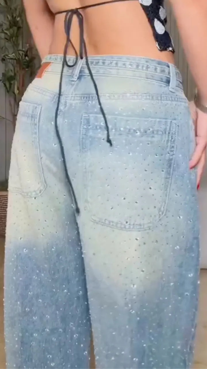 Women's Rhinestone Washed Casual Jeans