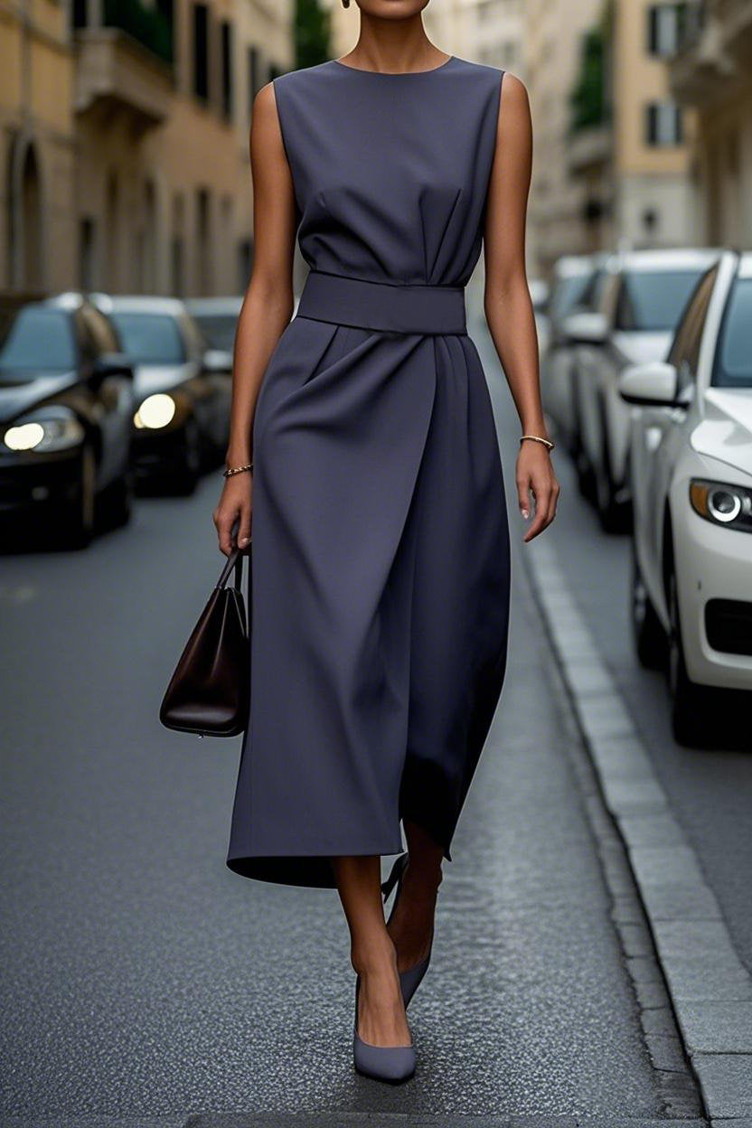 Women's Elegant Solid Color Waist Dress