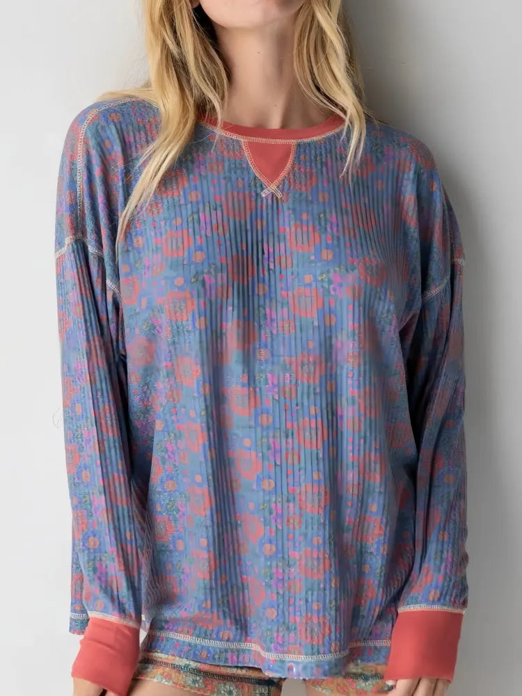 Waffle Print Long Sleeve Sweatshirt