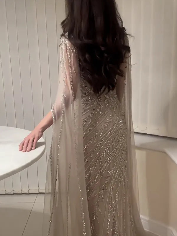 Paneled Shiny Long Sleeves V-neck Maxi Dresses