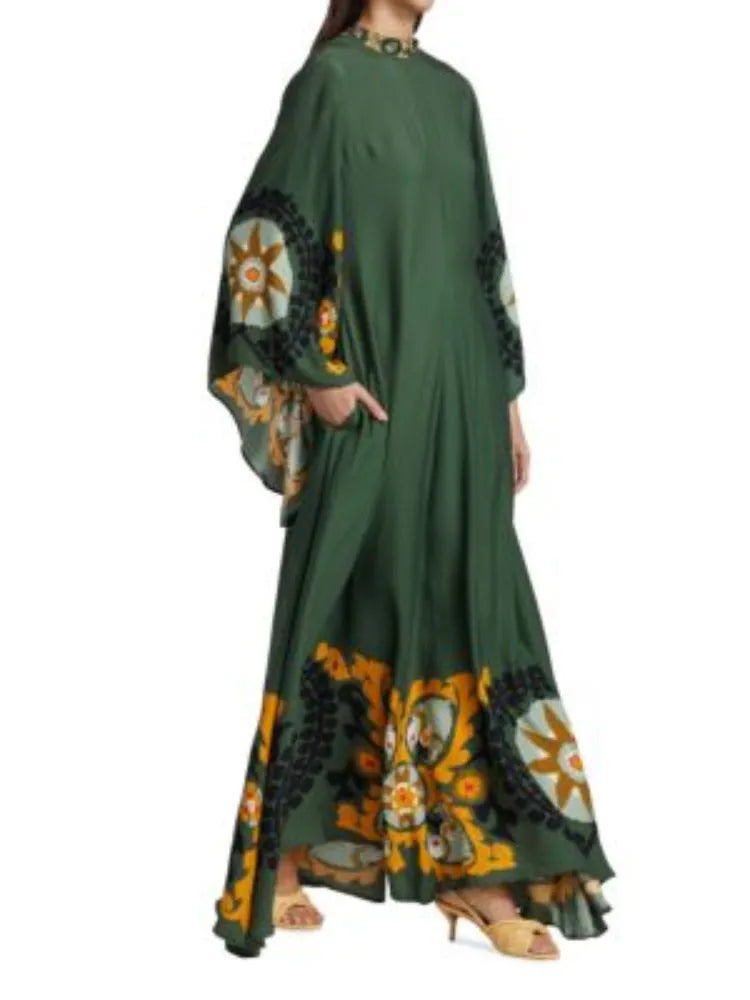 Dark Green Printed Maxi Dress