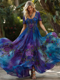 Retro Purple Rose Dress – Short Sleeve, Best Value
