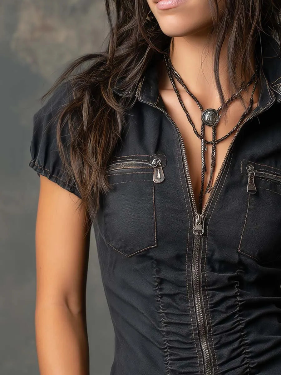 Retro Blouse in denim, Affordable Luxury