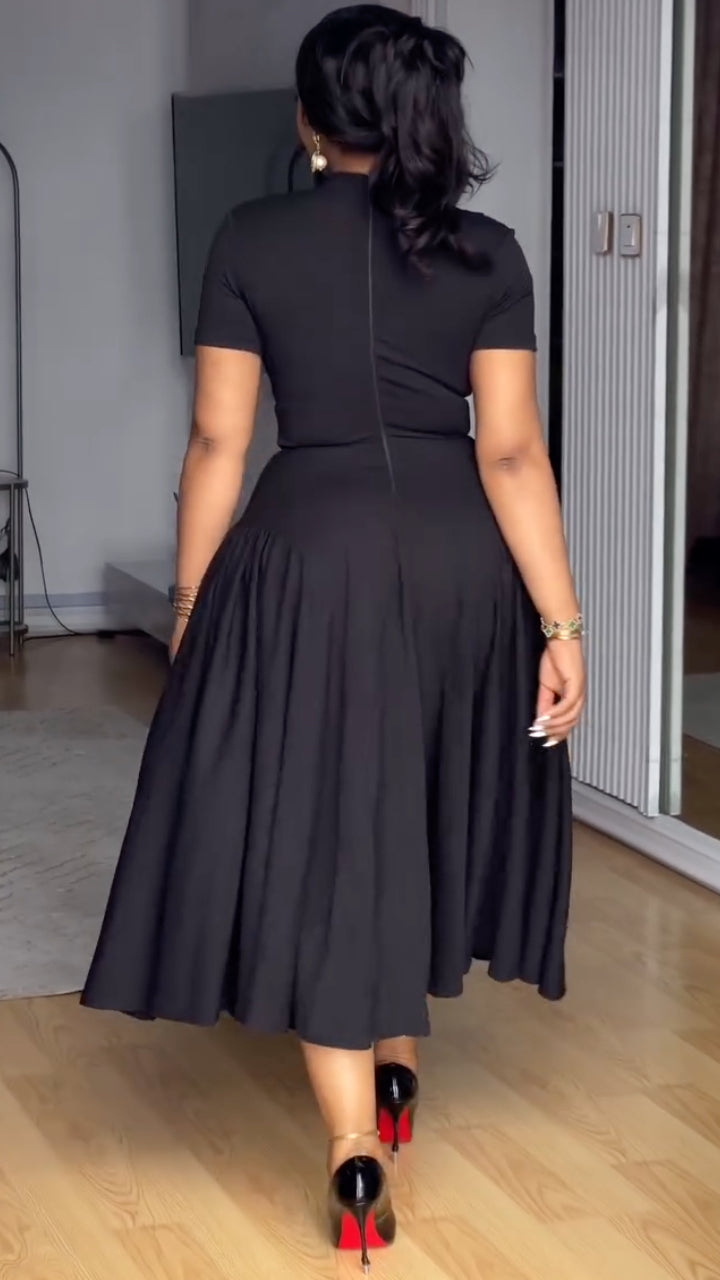 Wrap V‐Neck Midi Flare Dress