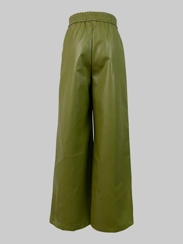High Waisted Loose Pleated Pockets Split-Joint Pants Trousers