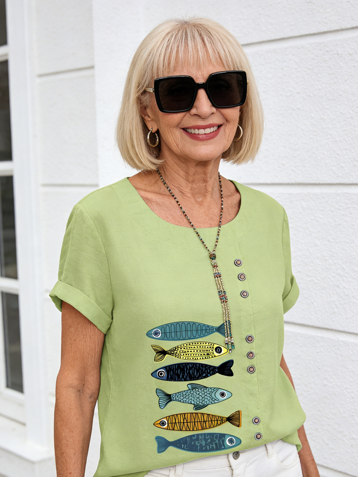 Cotton and Linen Printed Shirt Women