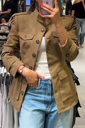 Women Lapel Buttoned Temperament Casual Jacket