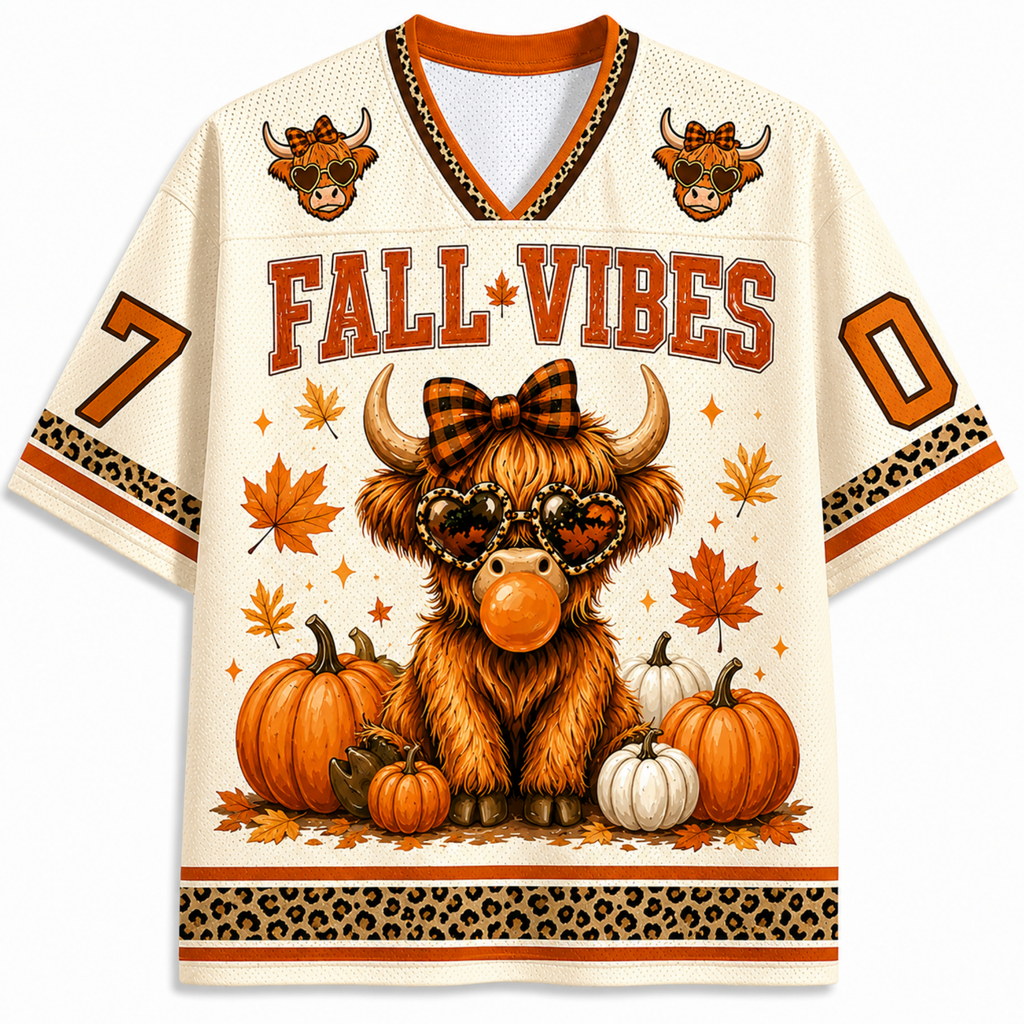 Chaotic Club Highland Cow Fall Bow Brushstroke Mesh Jersey