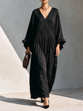 Women's Loose V-Neck Faux-Silk Maxi Dress MDZ0171I9ZRK