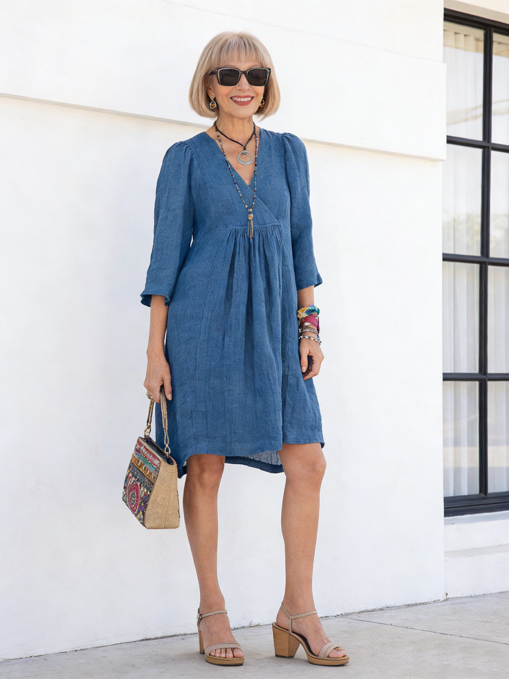 Solid Color Loose Non-Elastic Cotton and Linen Dress