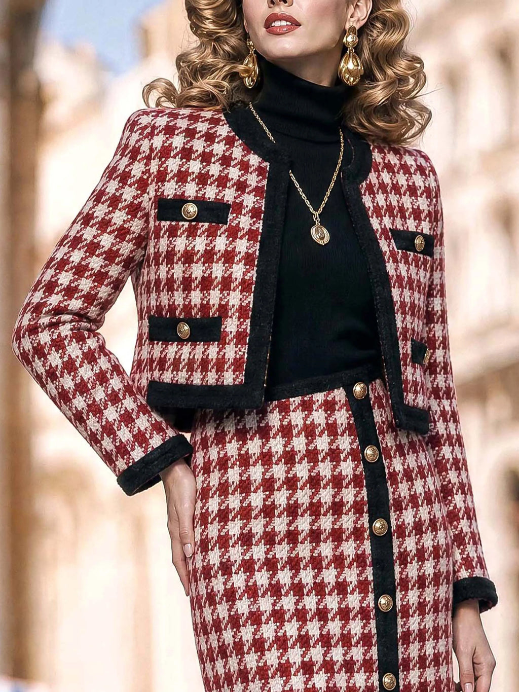 Vintage Houndstooth Cropped Blazer