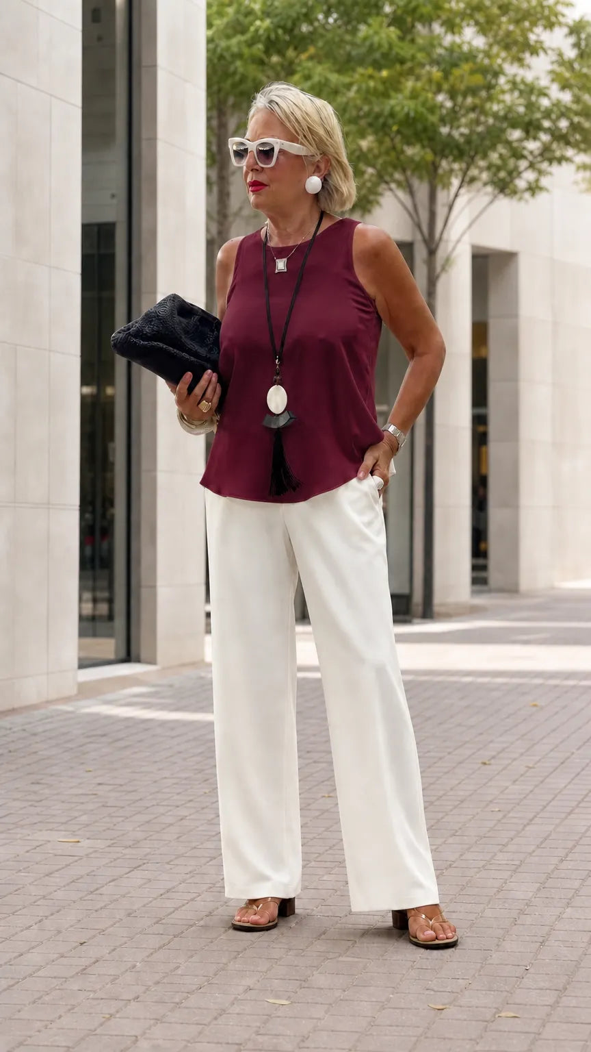 Women's Elegant Sleeveless Crew Neck Draped Hem Tank Top