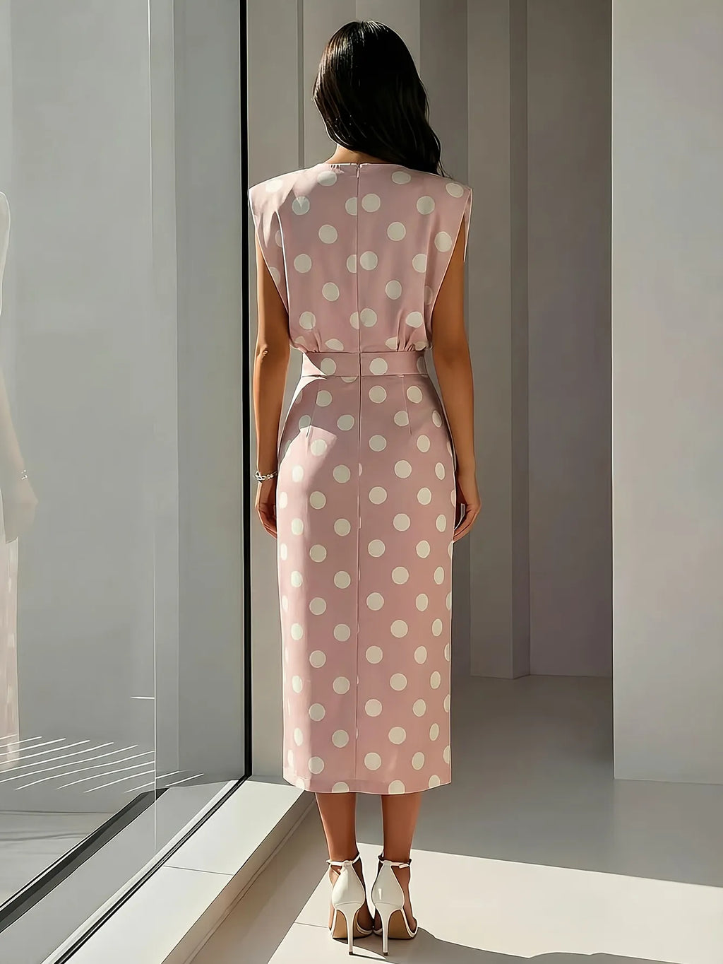 Button Front Split Midi Dress | Round Neck Office & Semi-Formal Dress for Spring, Summer & Fall