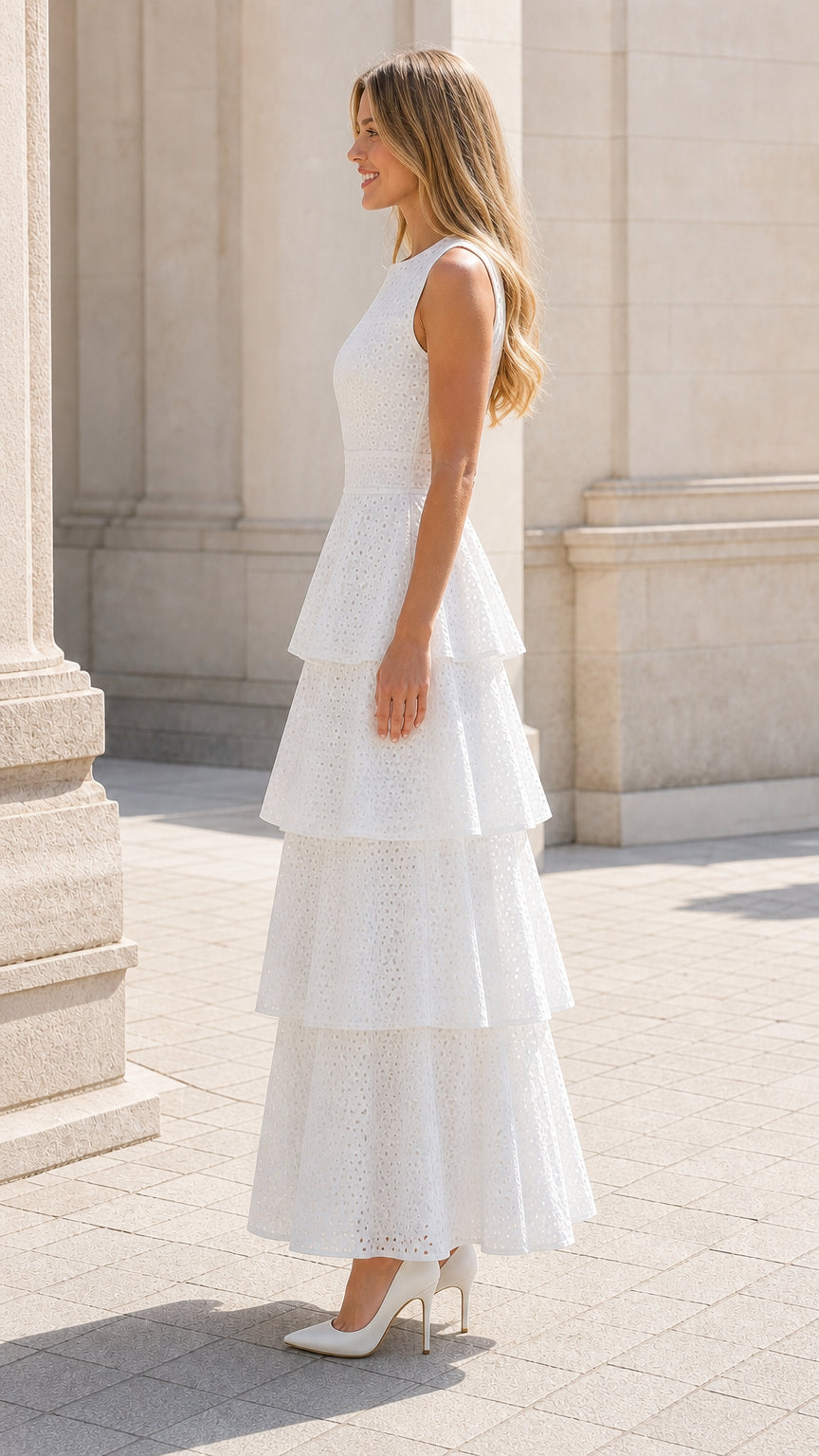 Elegance Tiered Eyelet Maxi Dress