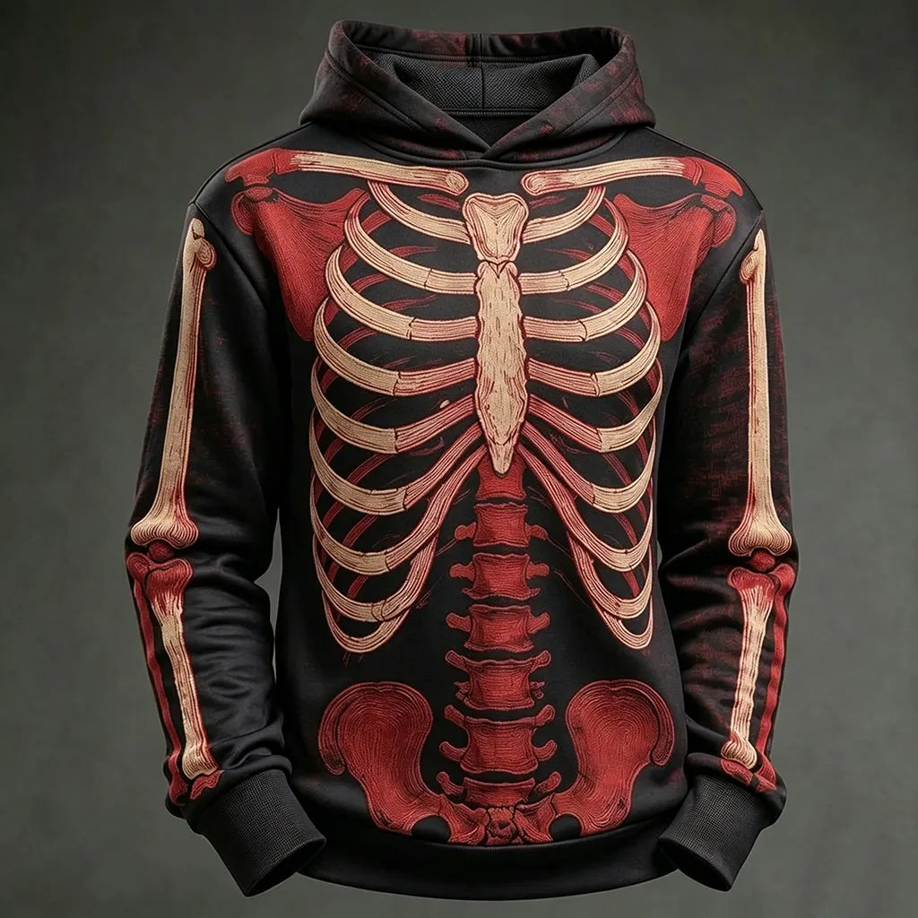 Men's Retro Halloween Human Skeleton Print Hoodie