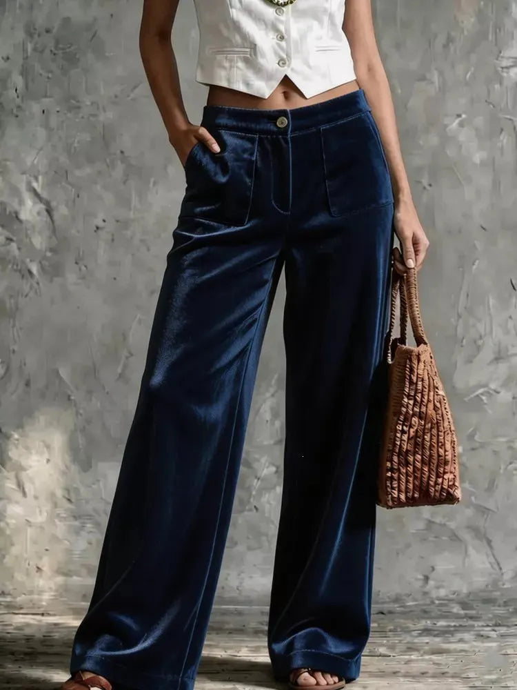 Women's Velvet Wide-Leg Pants