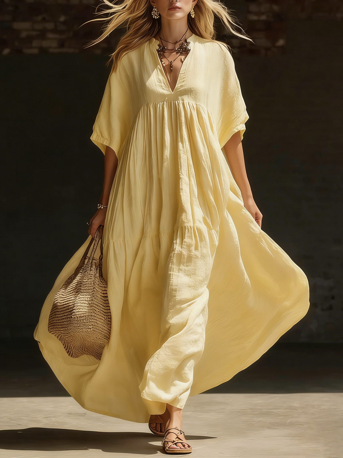 Chic Maxi Dress in linen, Designer Aesthetic