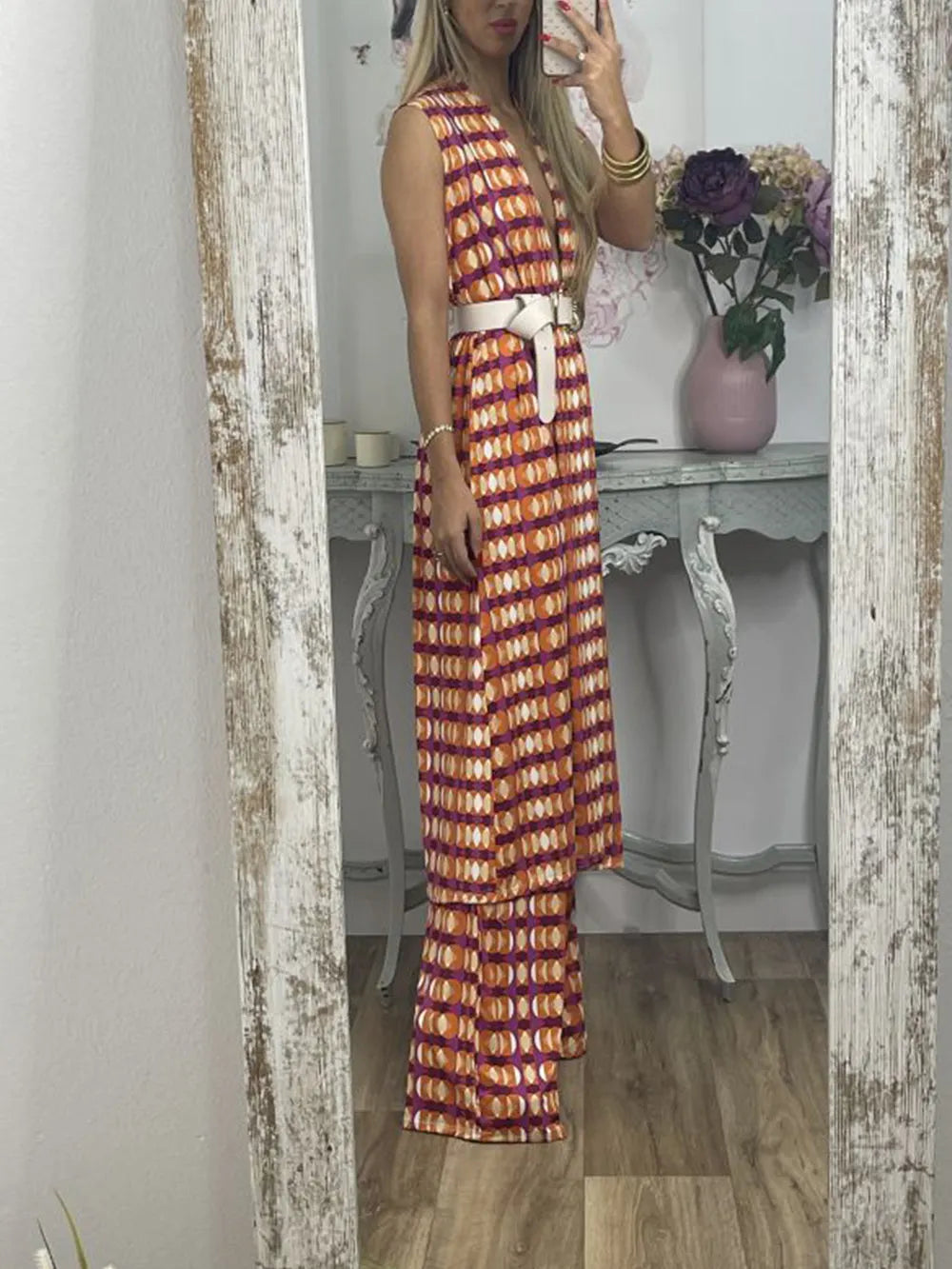 Vintage Check Flared Pants Suit