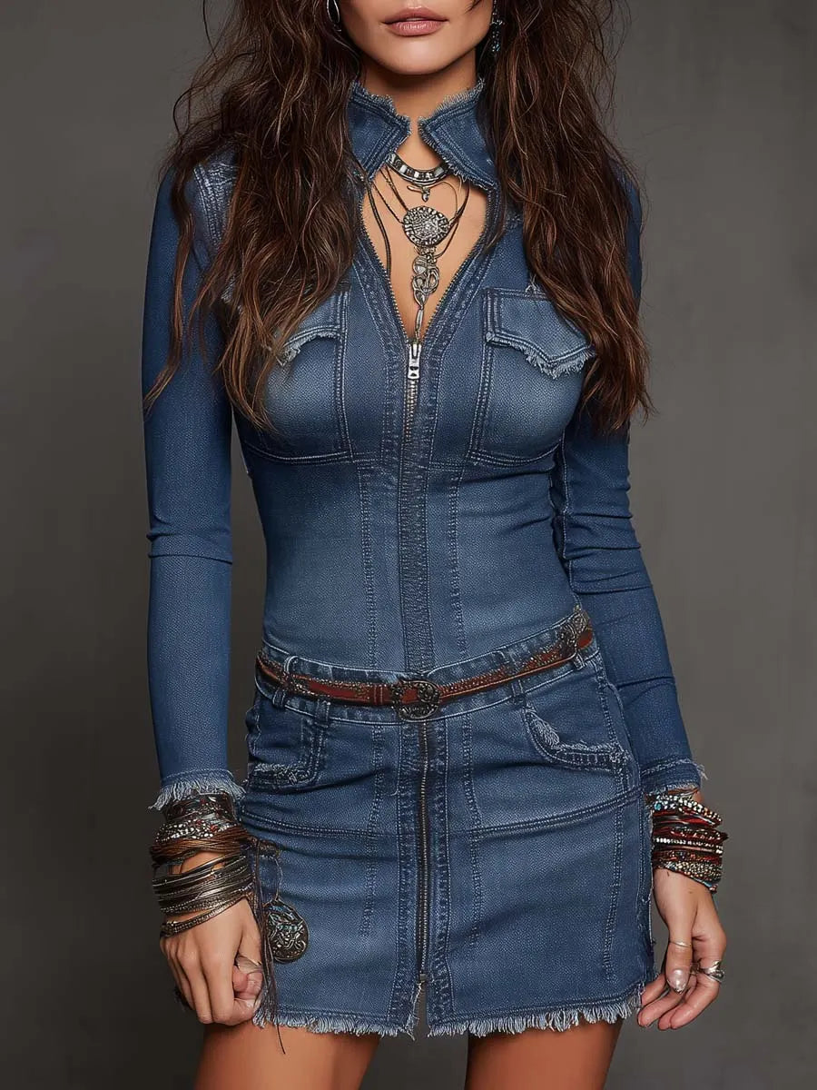 Vintage Mini Dress in denim, Designer Aesthetic