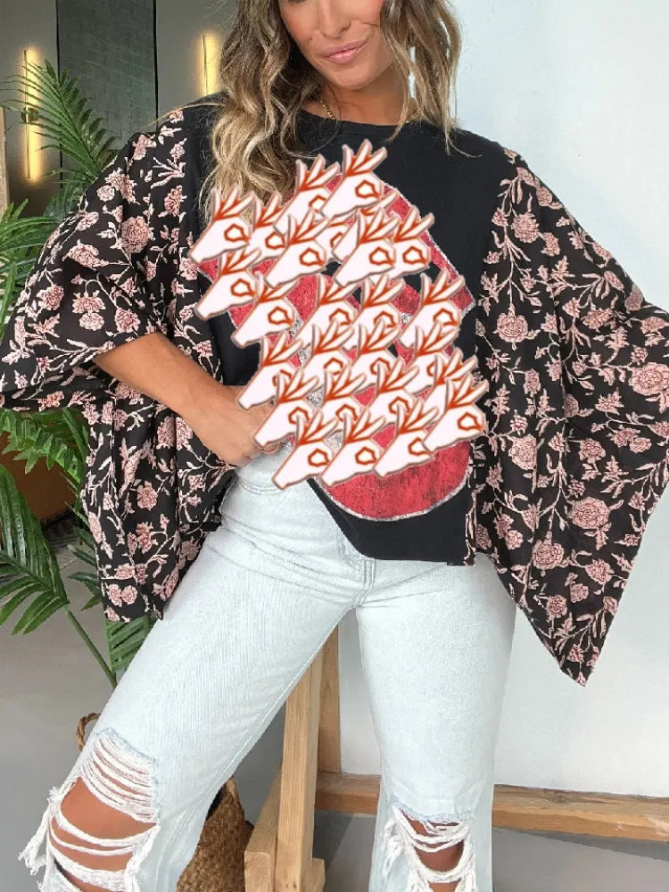 Batwing Sleeve Printed Top