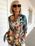 3D Color Matching Print Pattern Casual Loose Shirt Women's Button Top
