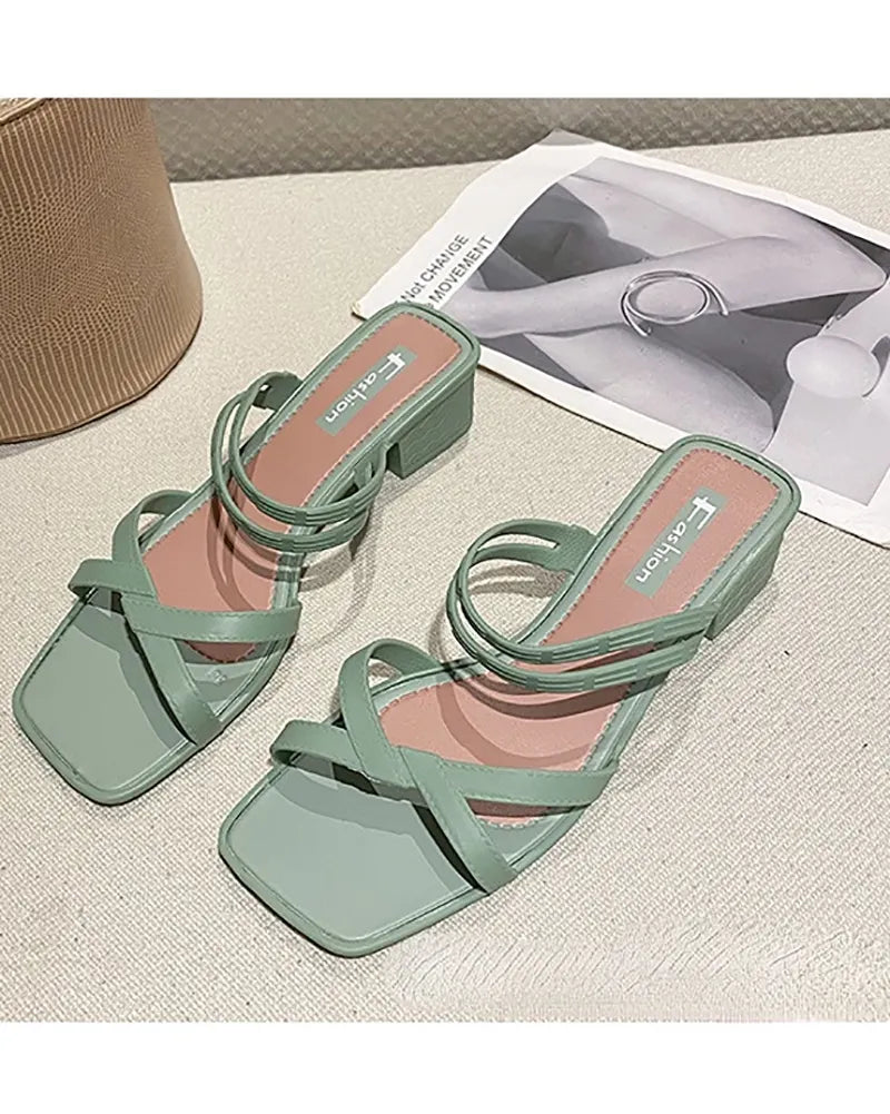 Chunky Heel Wedge Slippers Sandals Two-Way Beach Seaside Half Slippers