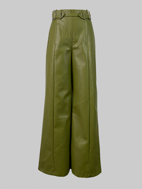 High Waisted Loose Pleated Pockets Split-Joint Pants Trousers