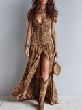 Boho Hem Slit Floral Maxi Dress