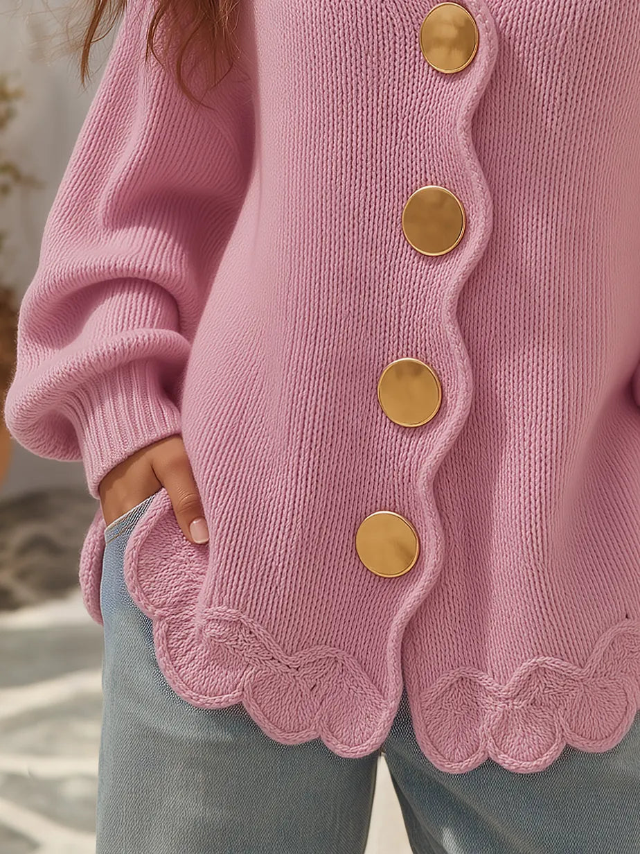 Casual Solid Color Wavy Edge Knit Cardigan