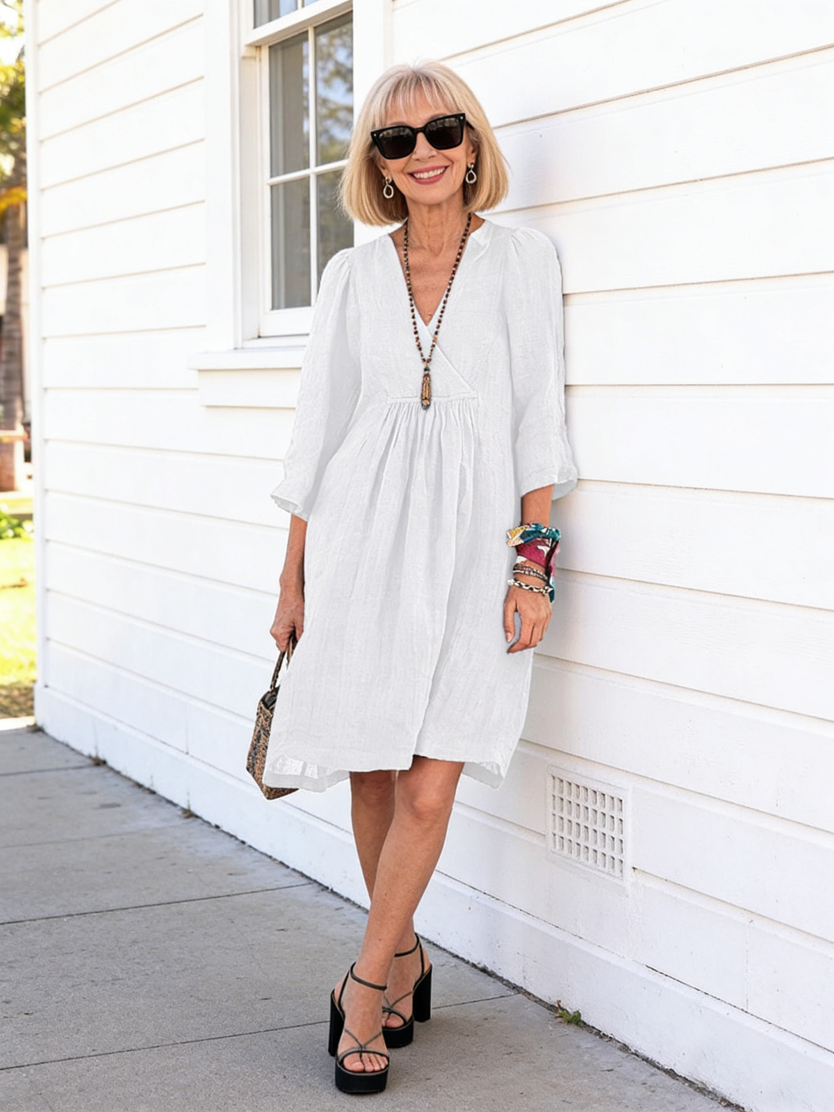 Solid Color Loose Non-Elastic Cotton and Linen Dress