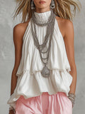 High-necked Sleeveless Cotton Blend Top
