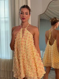 butter-yellow-3d-floral-halter-mini-dress-tiered-babydoll-party-dress