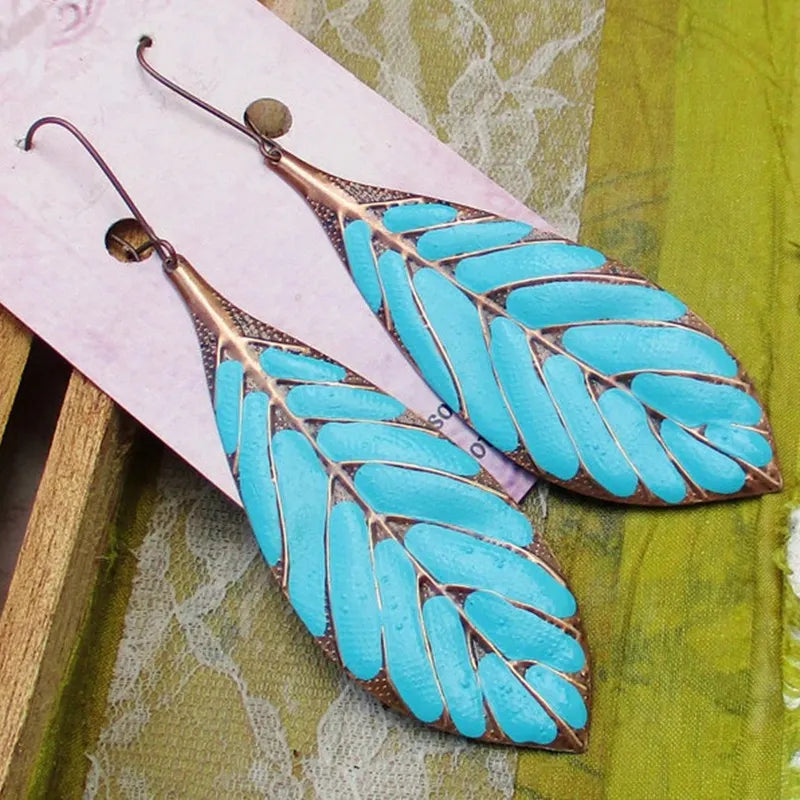 Blue Leaf Pendant Earrings