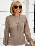 Knitted Lace Splicing Long Sleeve Crew Neck Hollow Top