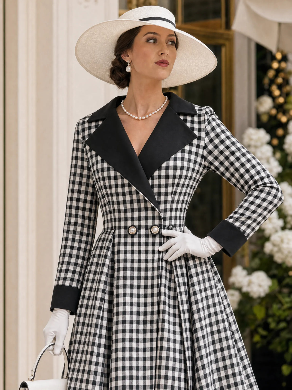 Vintage Plaid Lapel Midi Dress