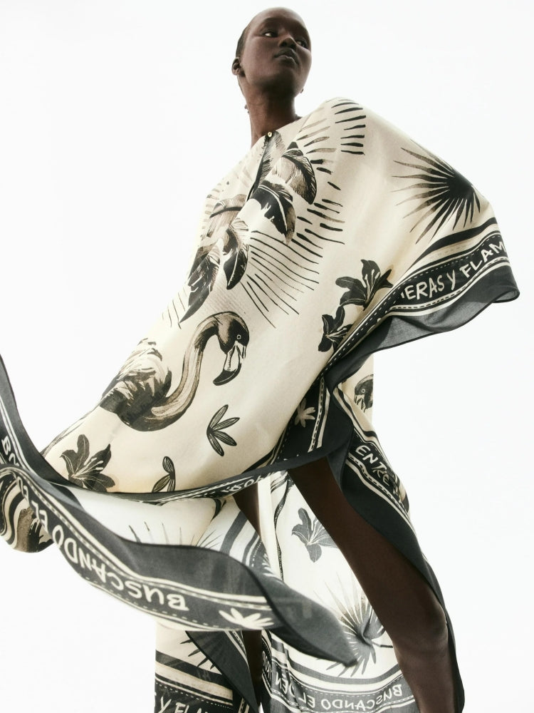 Oversized Flamingo Kaftan Maxi Dress