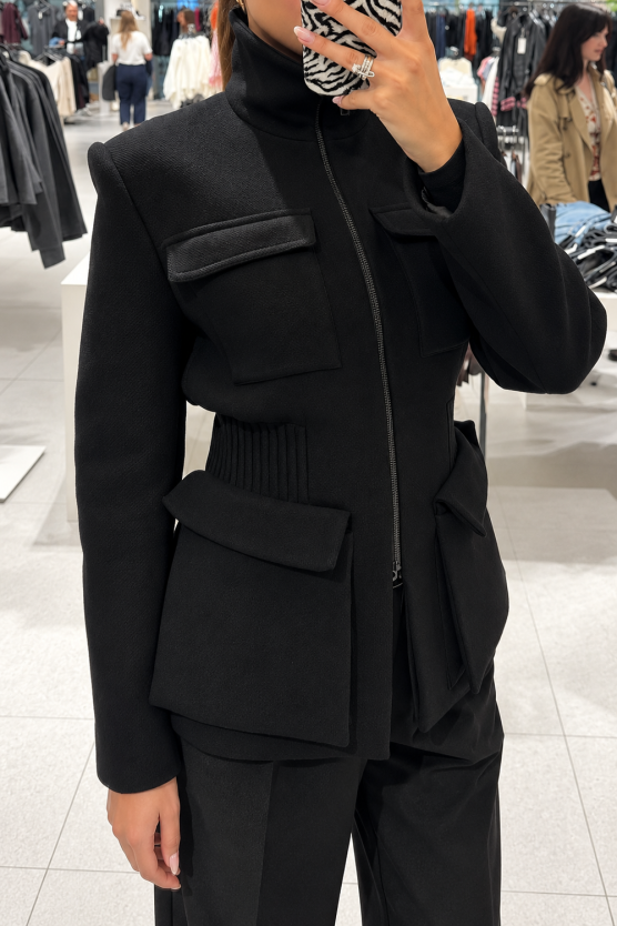 black-double-breasted-blazer-coat-structured-wool-peplum-jacket