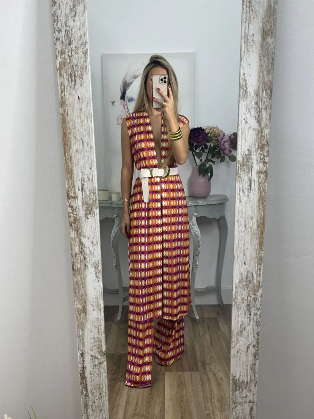 Vintage Check Flared Pants Suit
