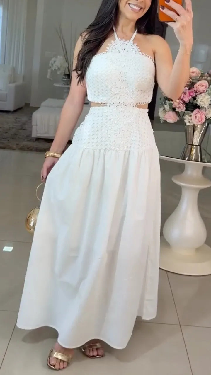 Halter Lace Two‐Piece Maxi Dress