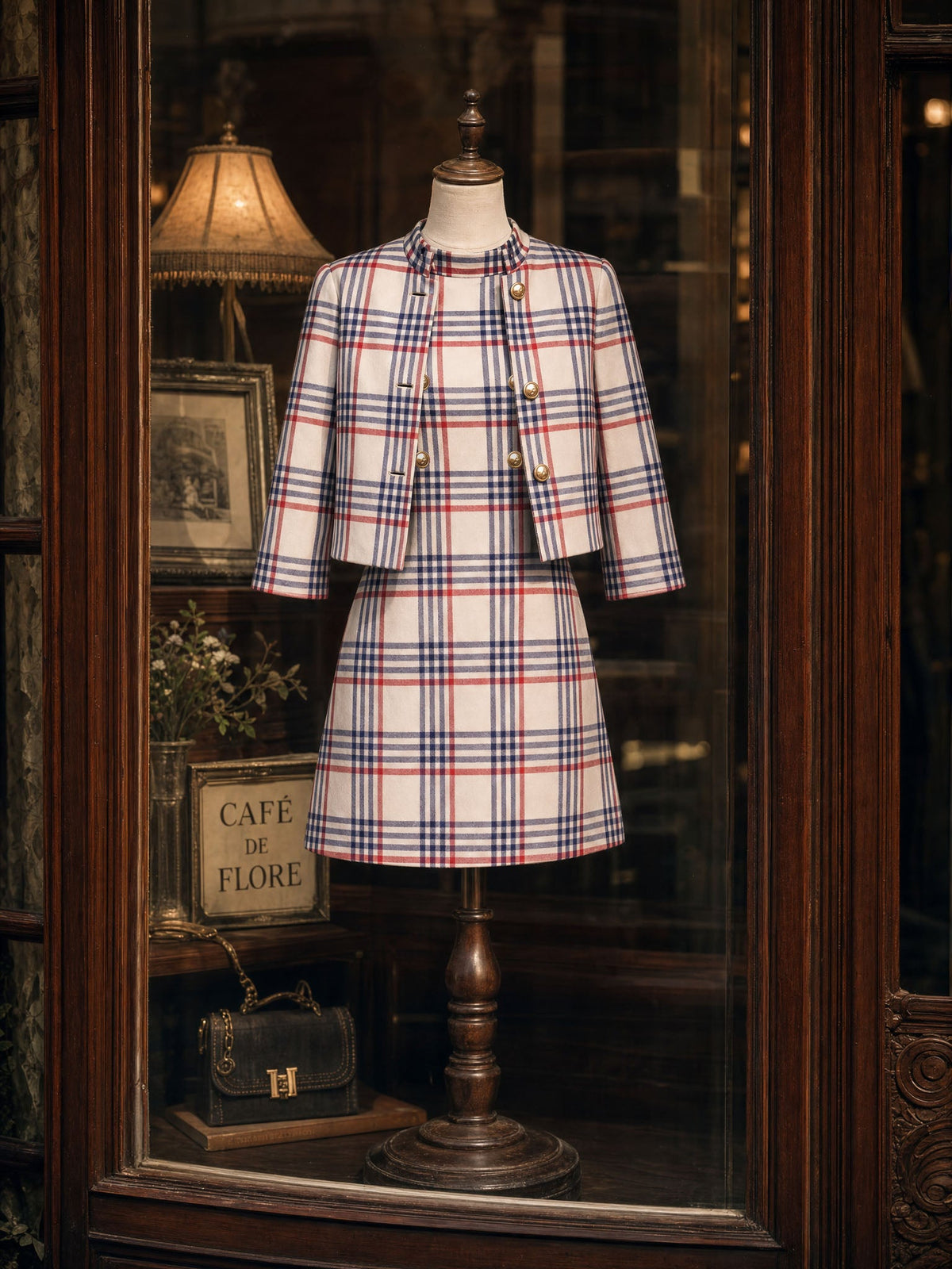 Vintage Plaid Mini Dress And Blazer Two-piece Set