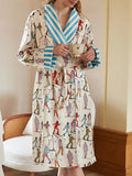 Ski Sports Print Silk Robe Set
