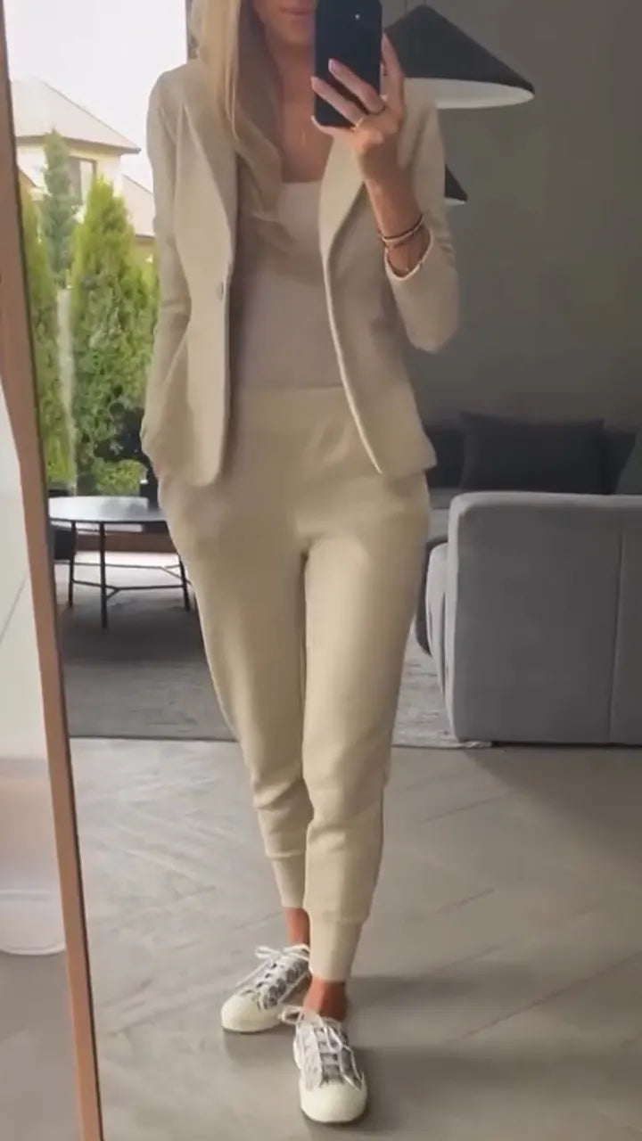 Women Collar Jacket+ Pants Commuting Style Set