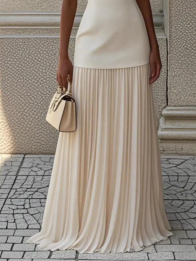 Elegant Pleated Skirt & Classic Boat-Neck Top Set