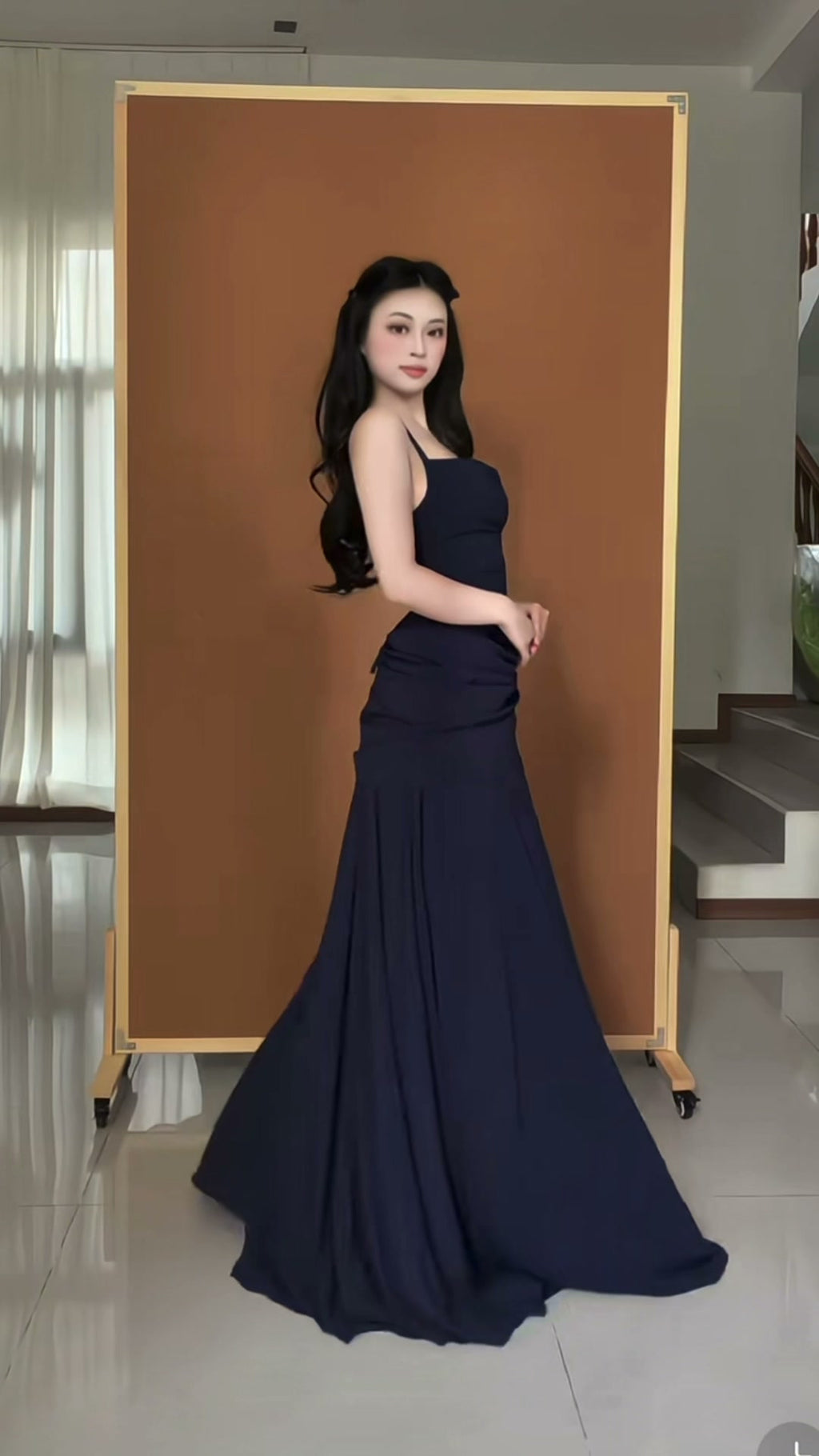 navy-strapless-slip-gown-square-neck-draped-mermaid-maxi-dress